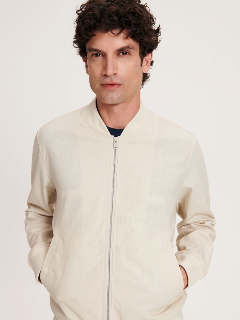 Reserved Linen rich bomber jacket Beżowe | VTGAYCW-81