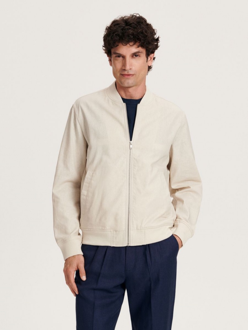 Reserved Linen rich bomber jacket Beżowe | VTGAYCW-81