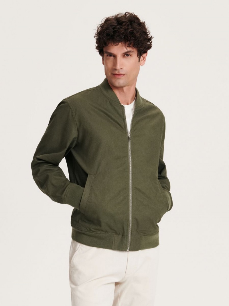 Reserved Linen rich bomber jacket Khaki | PYJGXTH-64