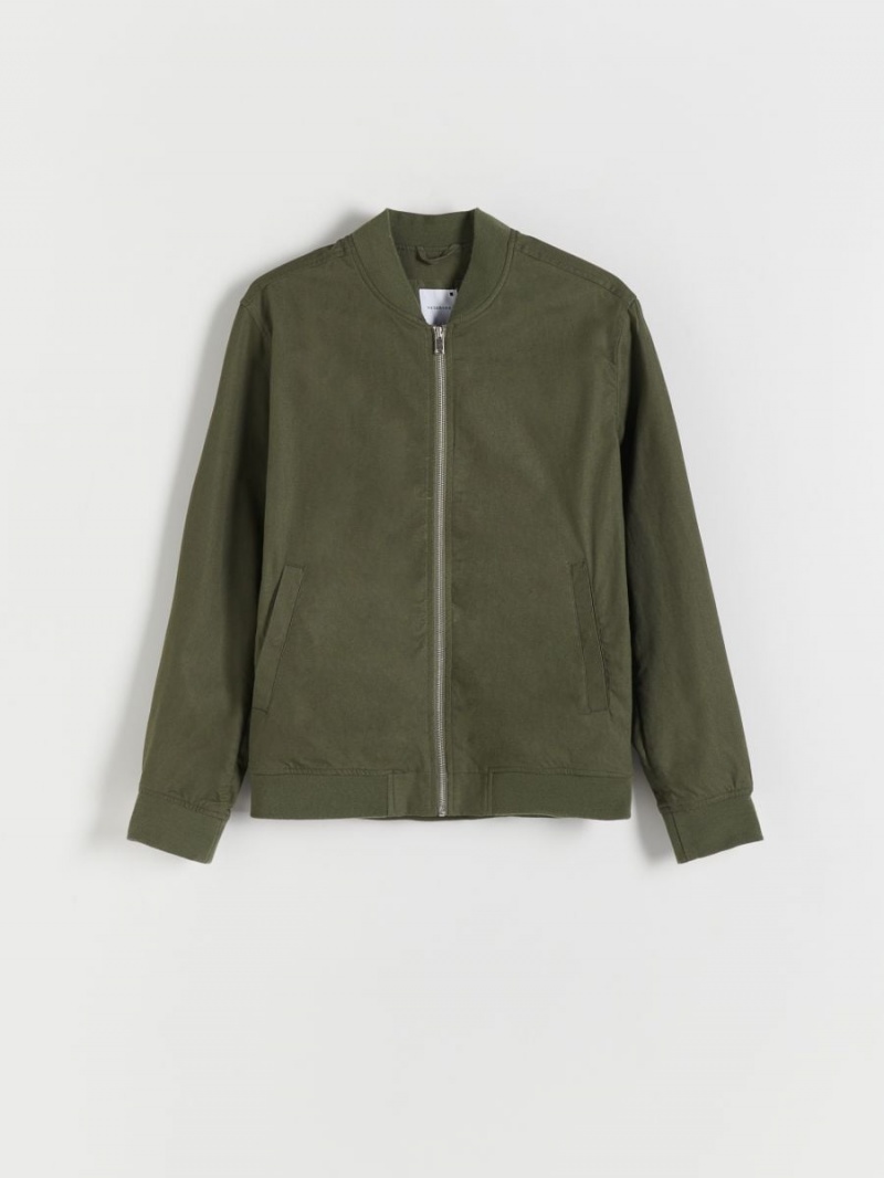 Reserved Linen rich bomber jacket Khaki | PYJGXTH-64