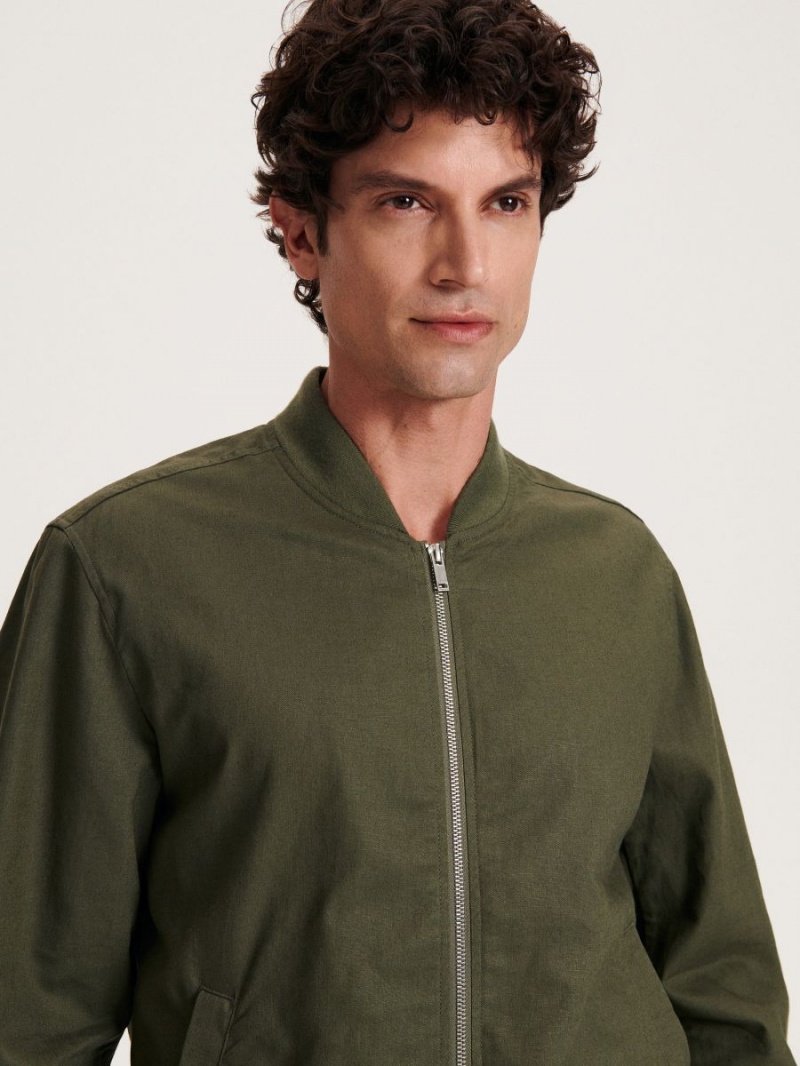 Reserved Linen rich bomber jacket Khaki | PYJGXTH-64