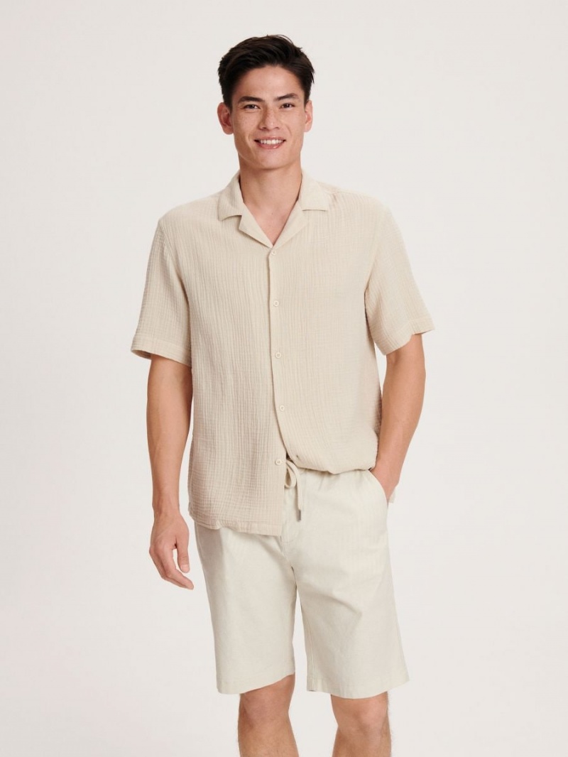 Reserved Linen rich chino shorts Ivory | NUQHFXP-69