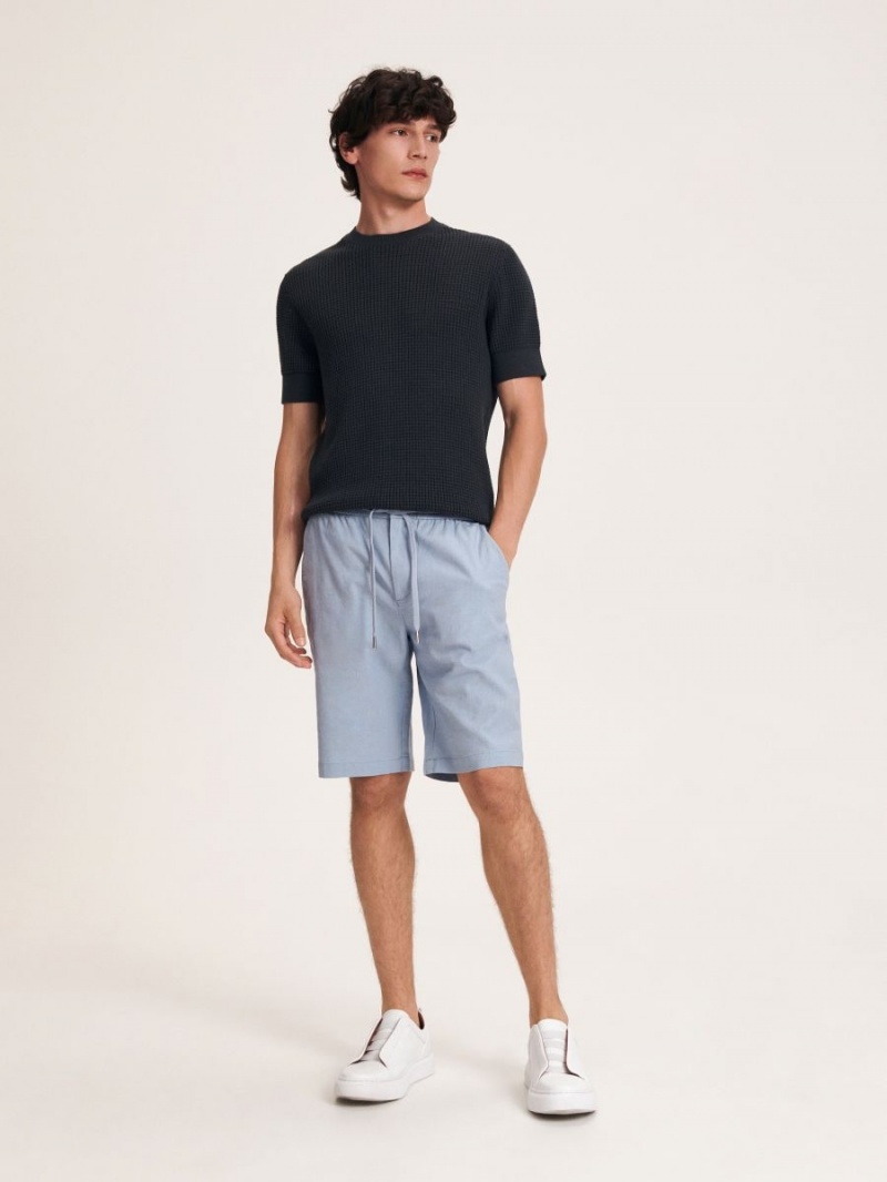 Reserved Linen rich chino shorts Niebieskie | LDGRFMS-50