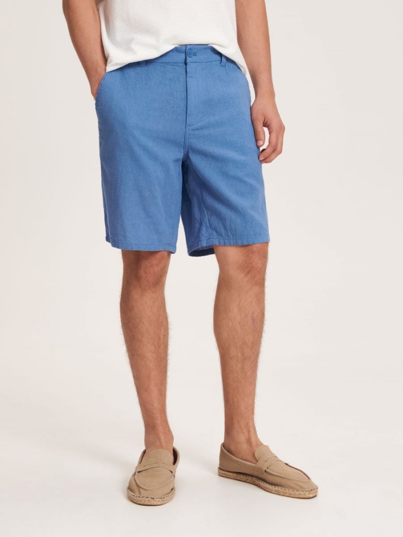 Reserved Linen rich chino shorts Niebieskie | GUQNMCB-98