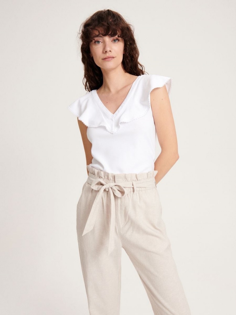 Reserved Linen rich paperbag trousers Ivory | PHUZXEI-35