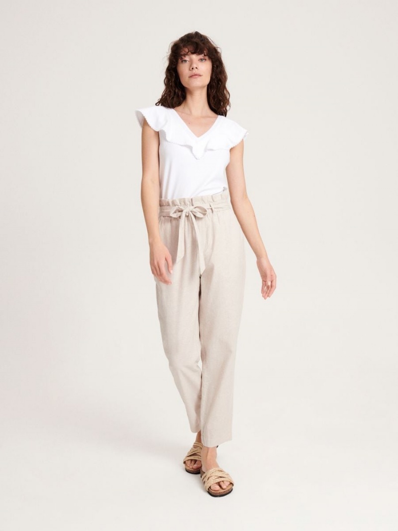 Reserved Linen rich paperbag trousers Ivory | PHUZXEI-35