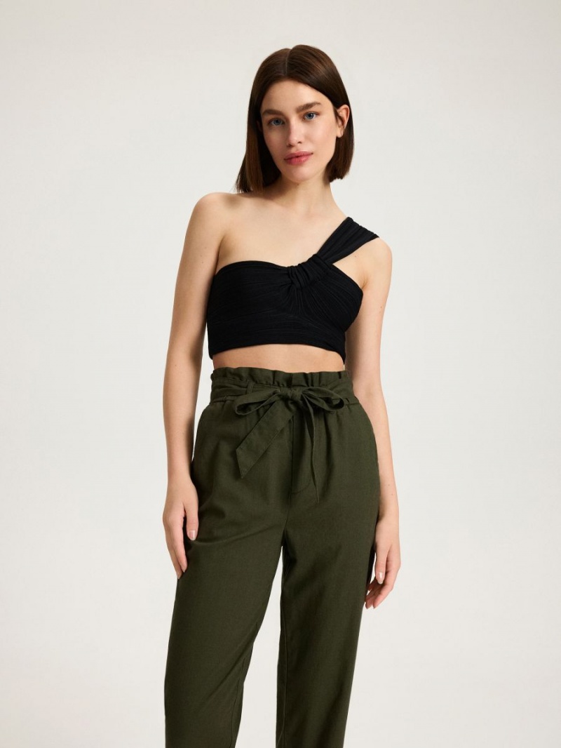 Reserved Linen rich paperbag trousers Khaki | INHJPAZ-07