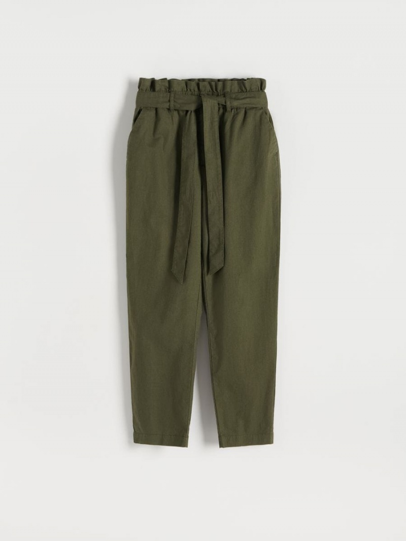 Reserved Linen rich paperbag trousers Khaki | INHJPAZ-07