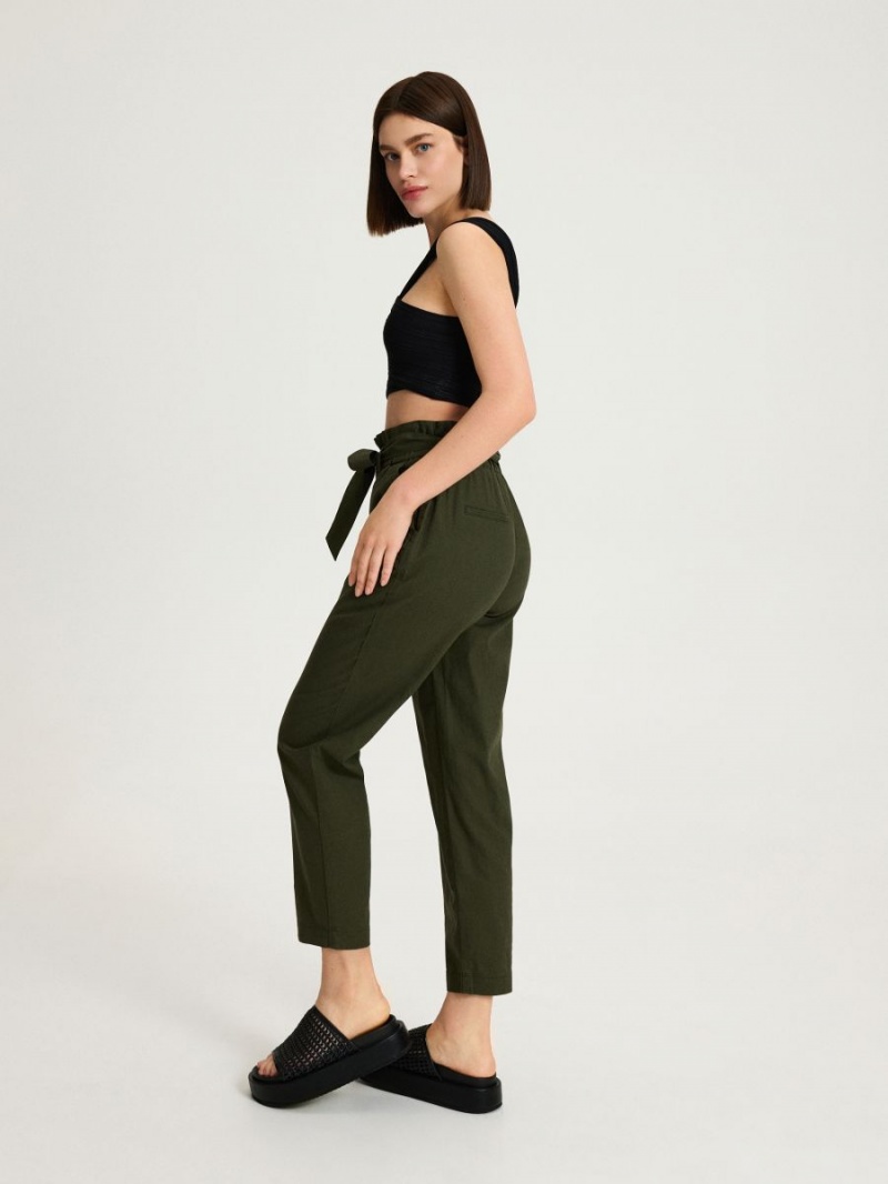 Reserved Linen rich paperbag trousers Khaki | INHJPAZ-07