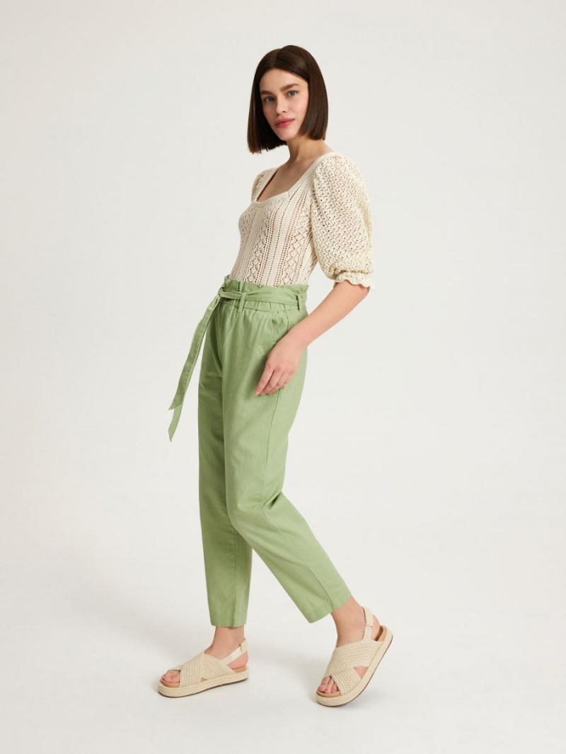 Reserved Linen rich paperbag trousers Zielone | ENVTFHM-91