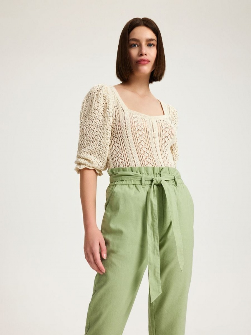 Reserved Linen rich paperbag trousers Zielone | ENVTFHM-91