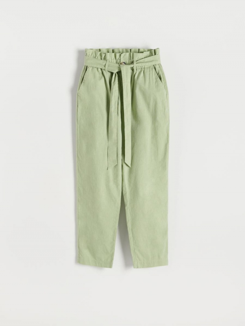 Reserved Linen rich paperbag trousers Zielone | ENVTFHM-91