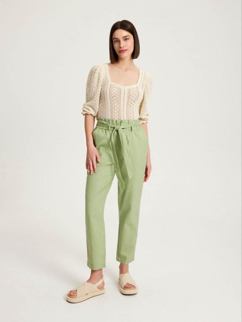 Reserved Linen rich paperbag trousers Zielone | ENVTFHM-91