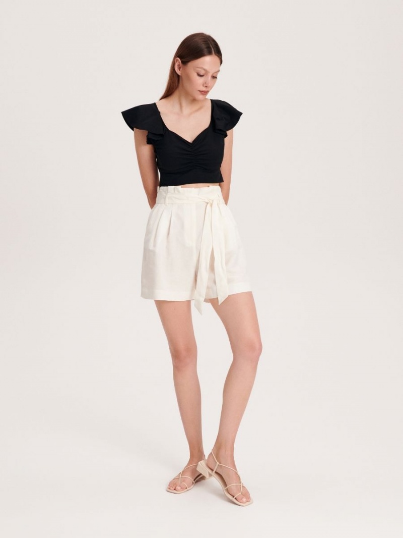 Reserved Linen rich shorts Białe | NOZDWVC-92