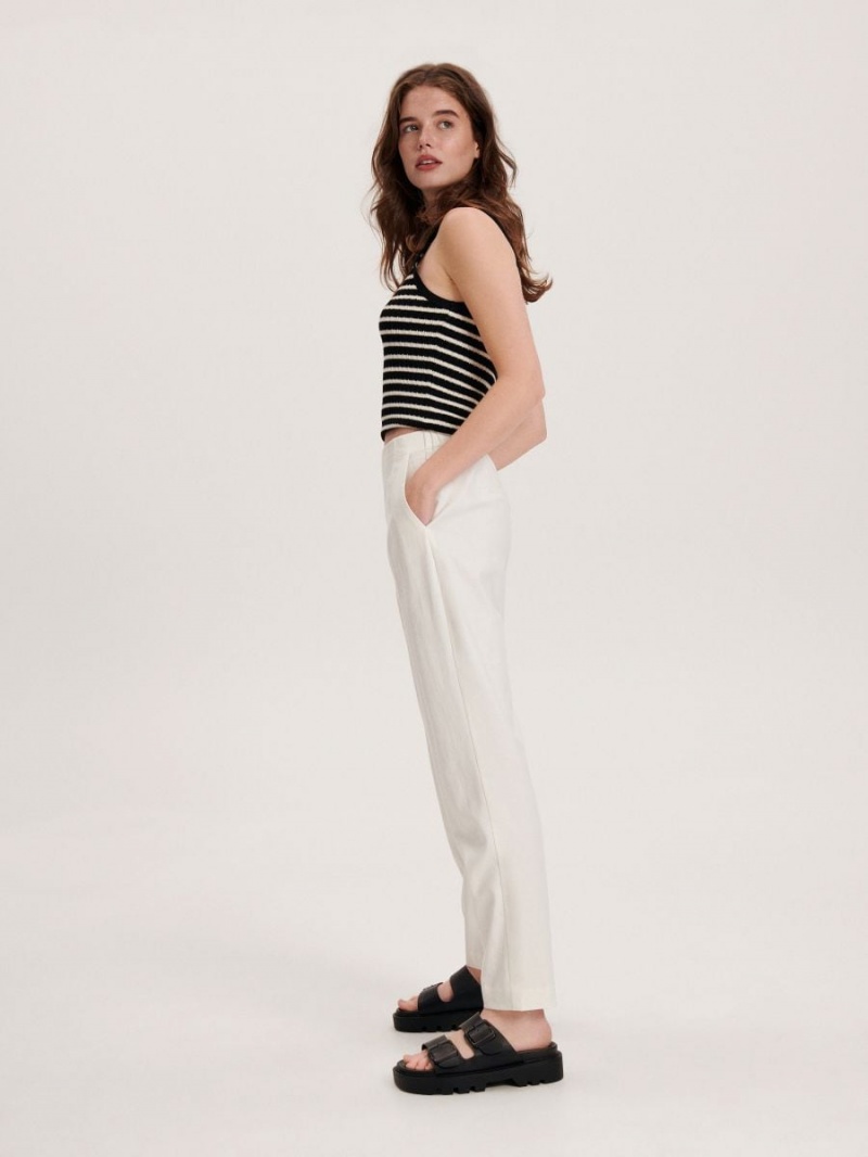 Reserved Linen rich trousers Białe | XBEIQWA-09