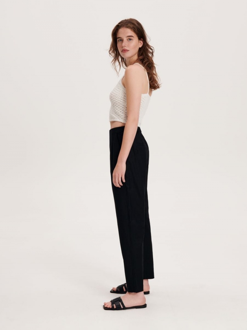 Reserved Linen rich trousers Czarne | DHQWLGX-87