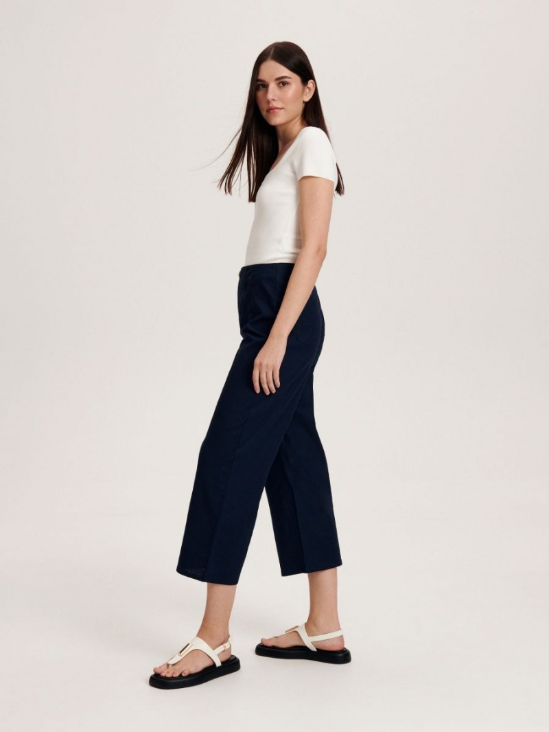 Reserved Linen rich trousers Granatowe | VRUIOWJ-05