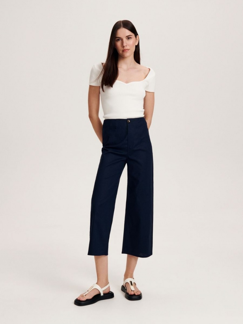 Reserved Linen rich trousers Granatowe | VRUIOWJ-05