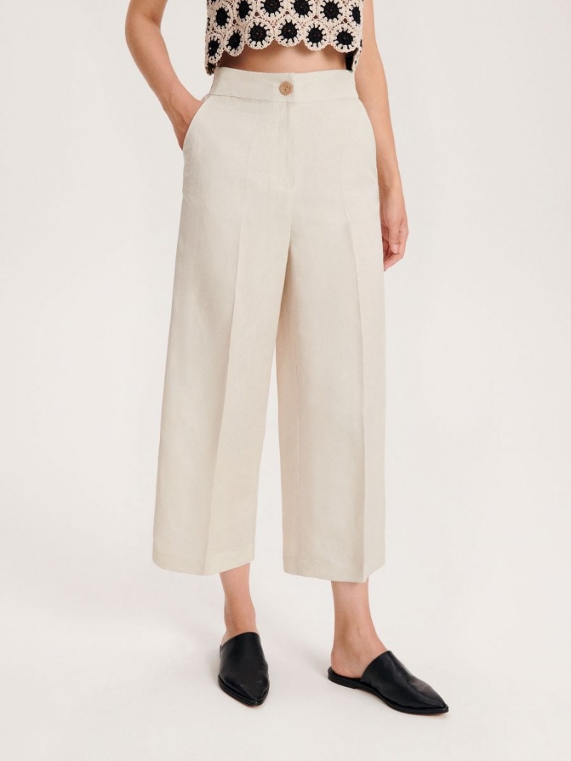 Reserved Linen rich trousers with viscose blend Beżowe | FRXNMCP-24