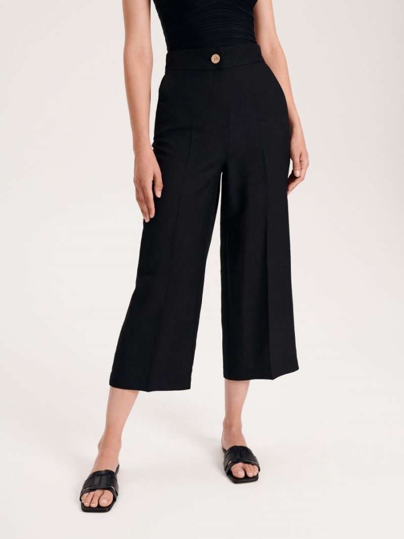 Reserved Linen rich trousers with viscose blend Czarne | ZWCEBTU-29