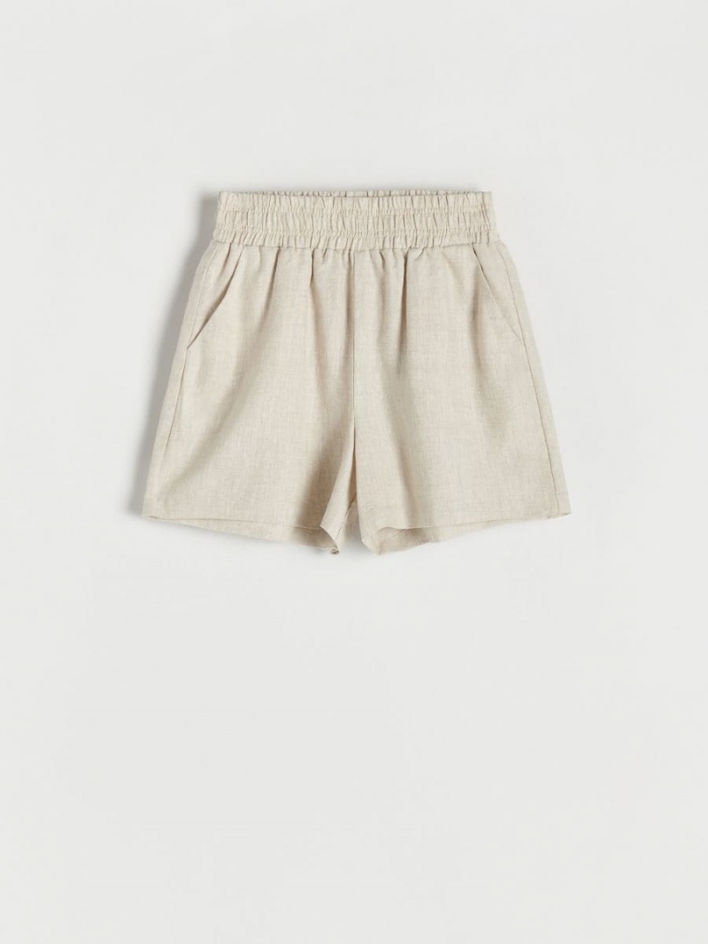 Reserved Linen shorts Beżowe | ZWCEDSY-02