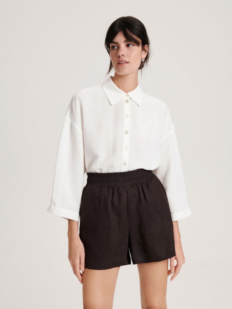 Reserved Linen shorts Brązowe | UDLKOHW-56