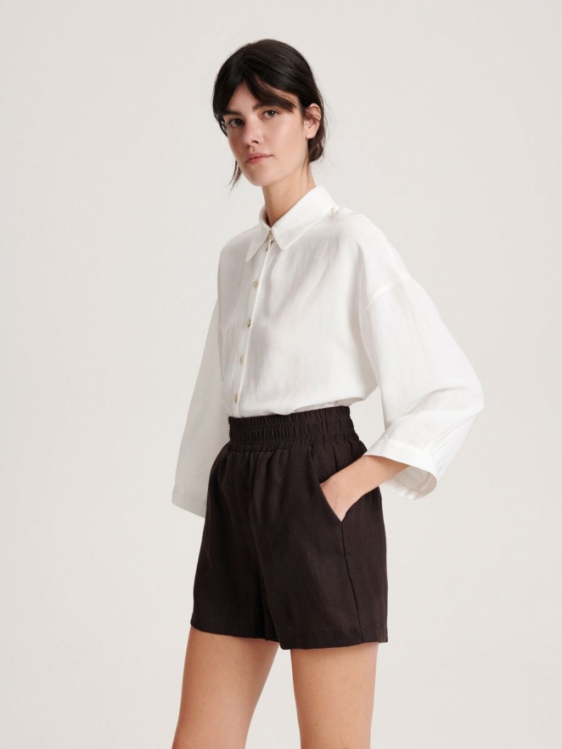 Reserved Linen shorts Brązowe | UDLKOHW-56