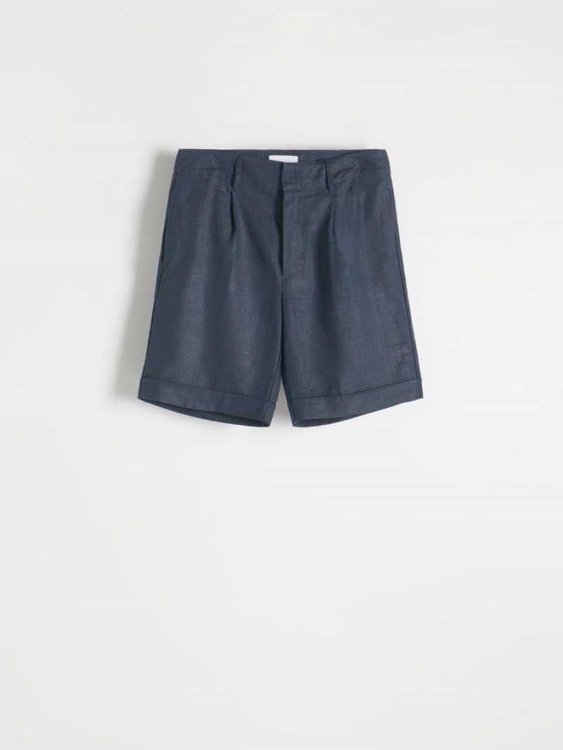 Reserved Linen suit shorts Granatowe | GKTBOEW-56