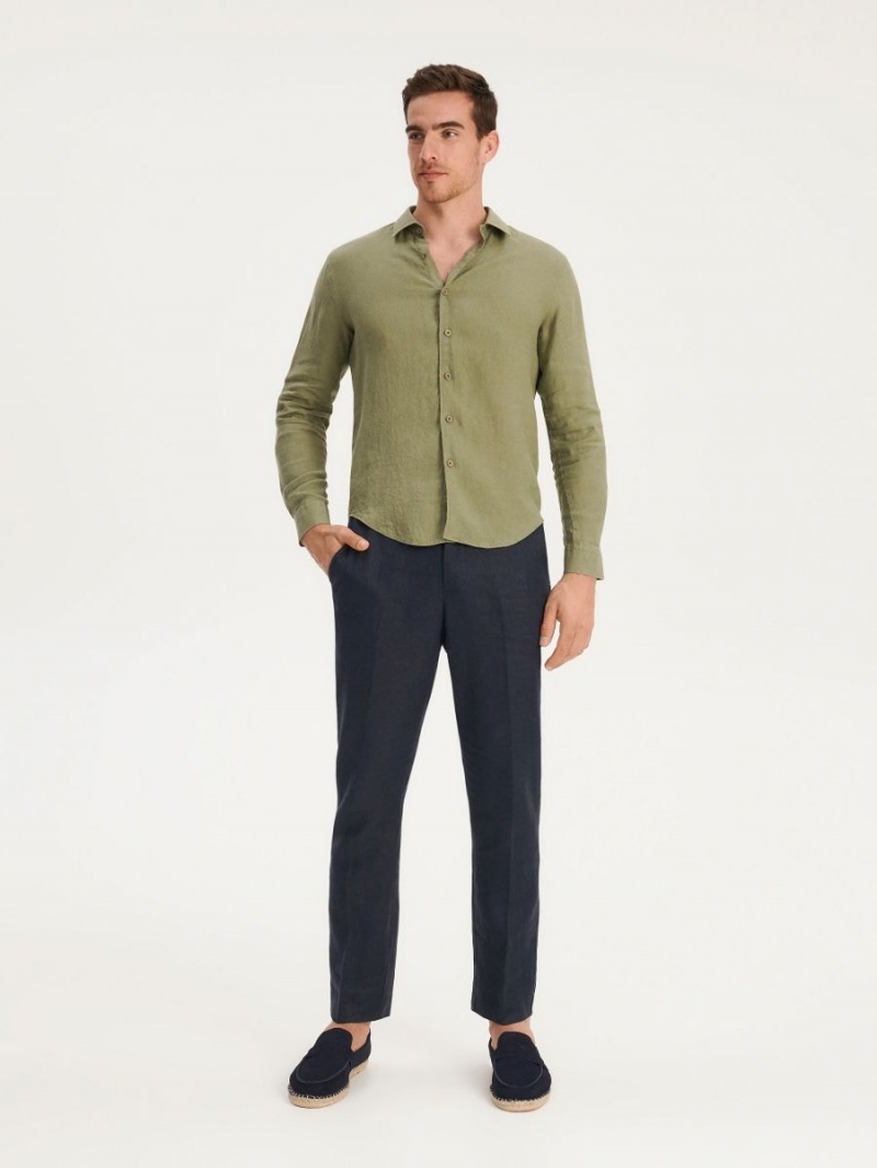 Reserved Linen suit trousers Granatowe | AMGDRUE-74