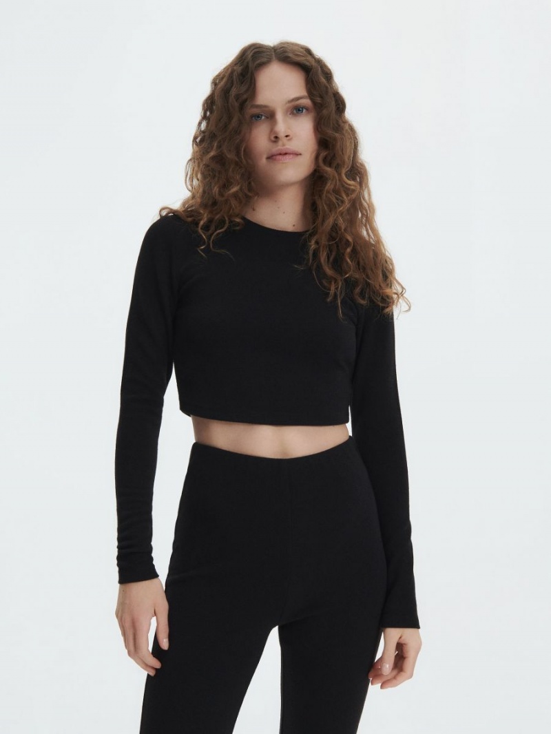 Reserved Long sleeve crop top Czarne | NIYEQHC-02