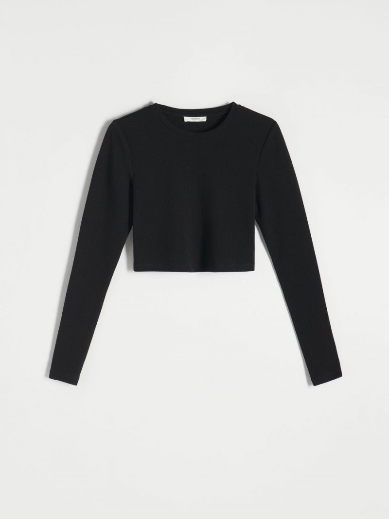 Reserved Long sleeve crop top Czarne | NIYEQHC-02