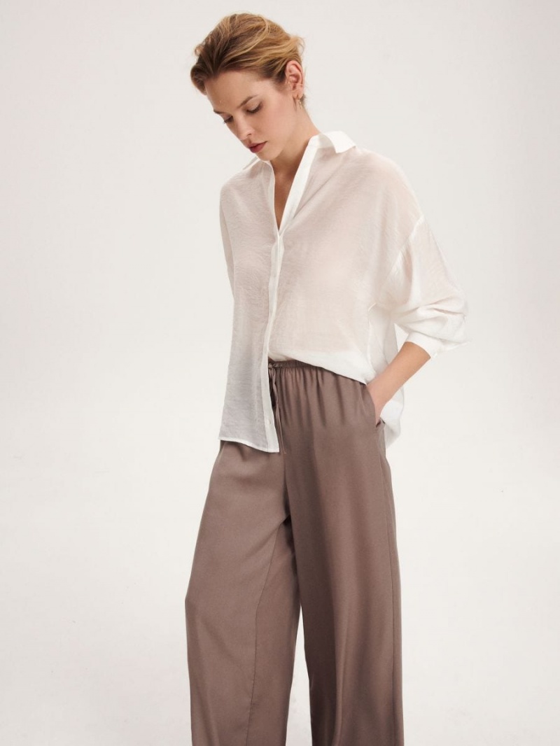 Reserved Loose trousers with tie detail Szare | LSZUMNY-78