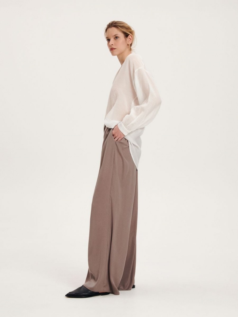 Reserved Loose trousers with tie detail Szare | LSZUMNY-78