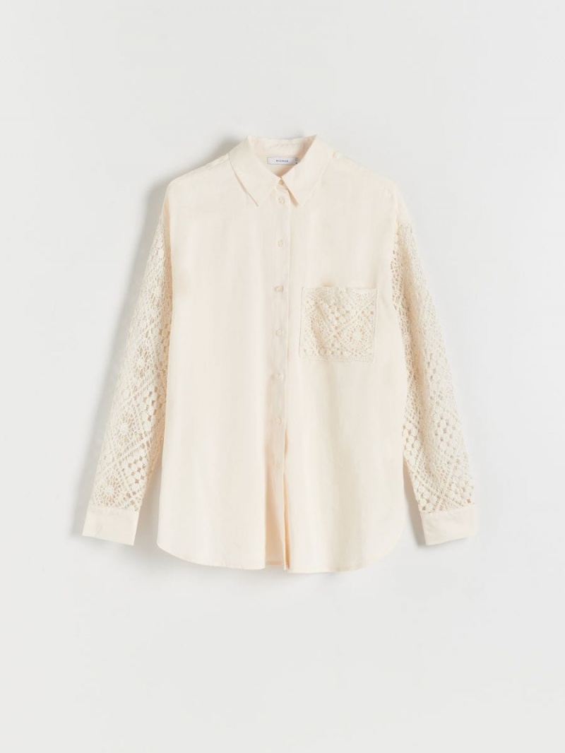 Reserved Lyocell rich shirt with linen blend Beżowe | AJBMPTZ-68