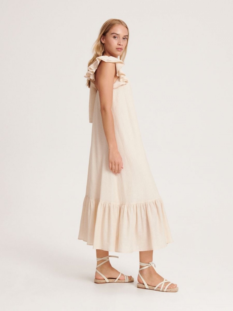 Reserved Maxi dress with frills Beżowe | VFWQKZO-74