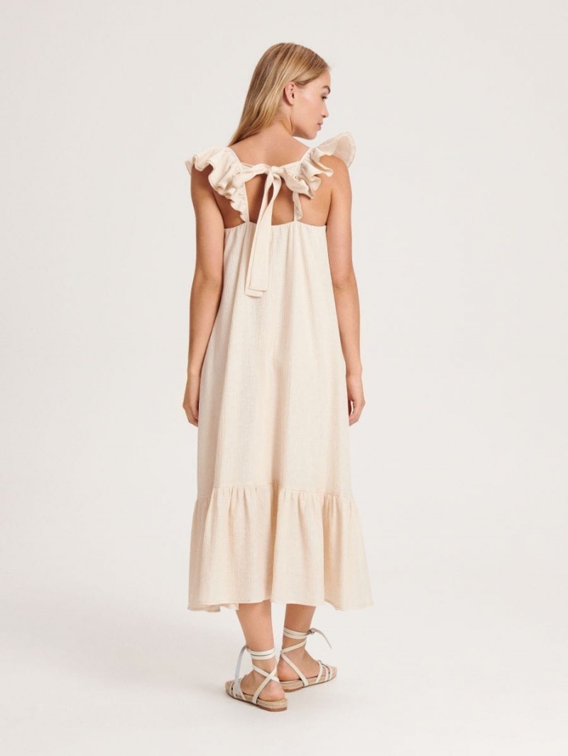 Reserved Maxi dress with frills Beżowe | VFWQKZO-74