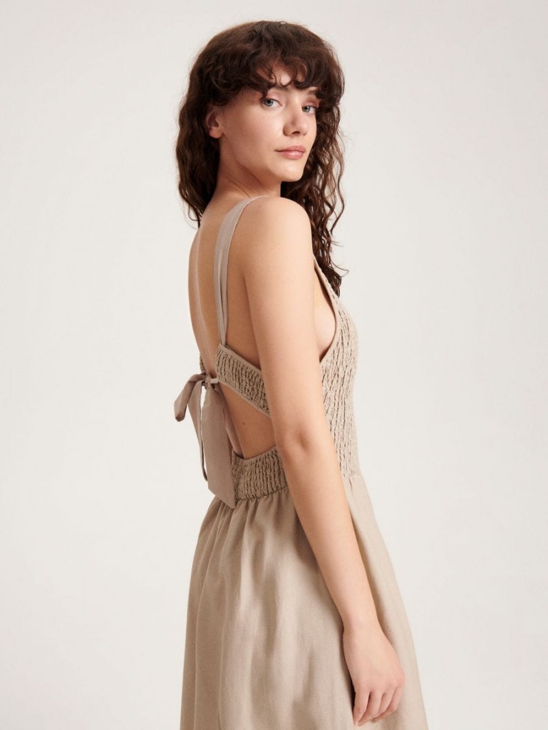 Reserved Maxi dress with gathering Beżowe | YTXWCPR-12