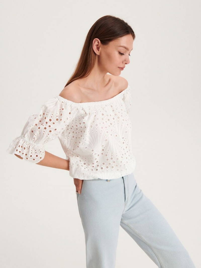 Reserved Openwork blouse Białe | VASFWUK-28