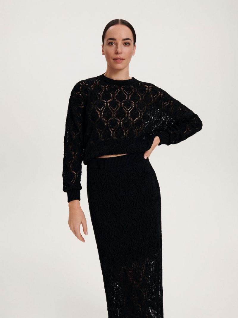 Reserved Openwork maxi skirt Czarne | ZXEPKVO-67