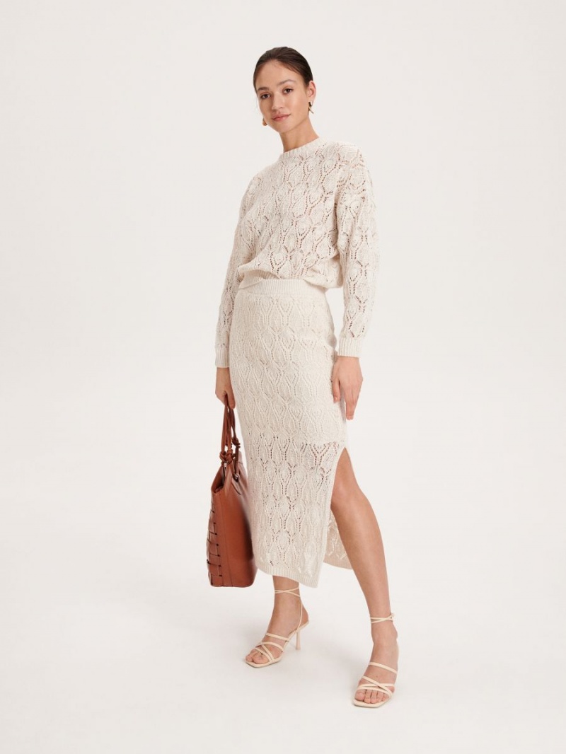 Reserved Openwork maxi skirt Ivory | NOPRJGX-91