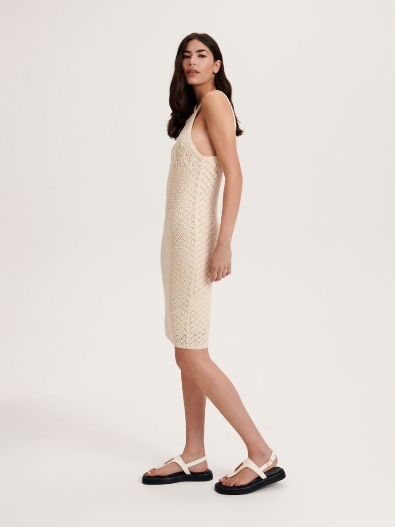 Reserved Openwork midi dress Ivory | ECIDHQP-62