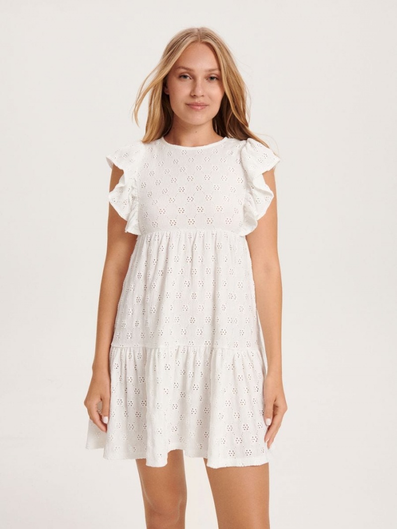 Reserved Openwork mini dress Ivory | IFNOHKB-97