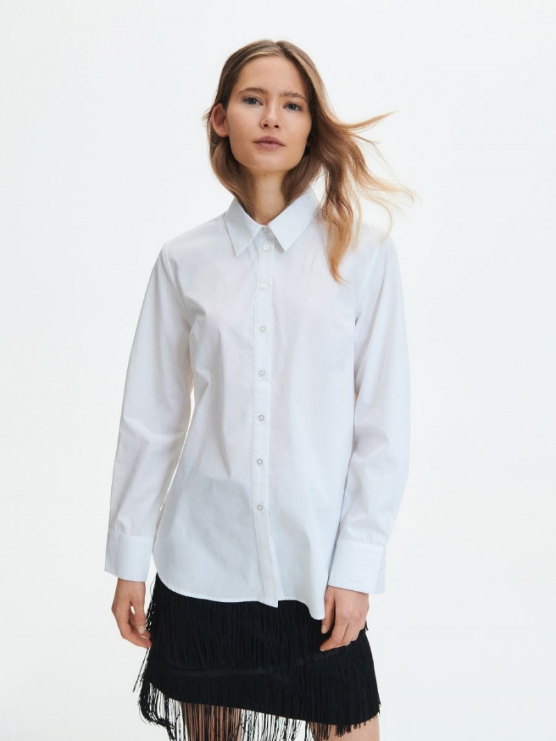 Reserved Organic cotton rich shirt Białe | WSLOMNP-57