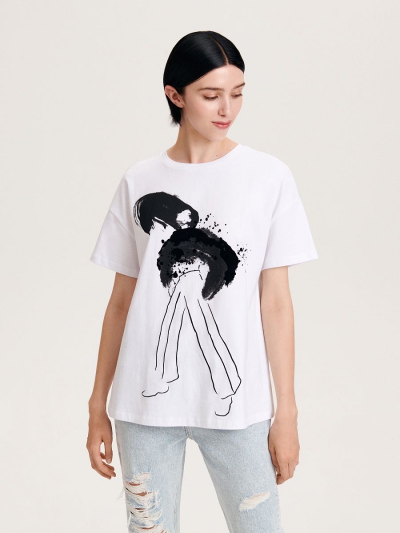 Reserved Oversized T-shirt Ivory | KWRBCLQ-13