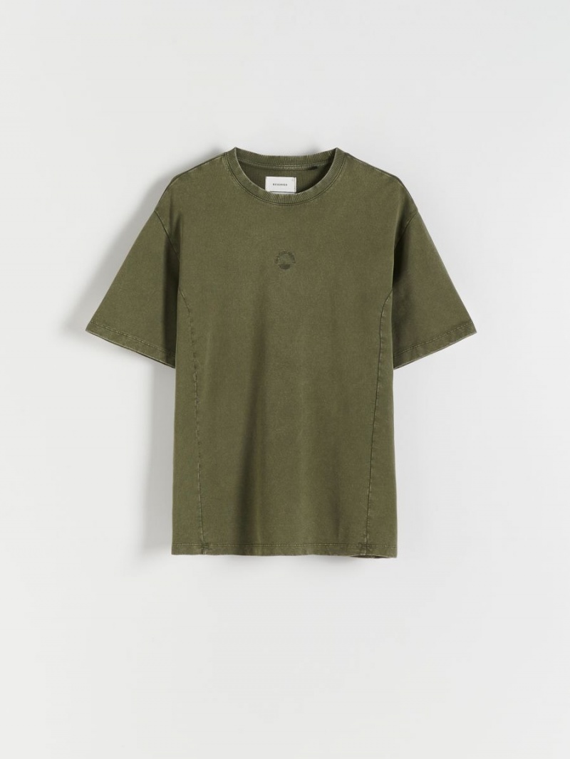 Reserved Oversized T-shirt with embroidery Khaki | OFPLDKH-78