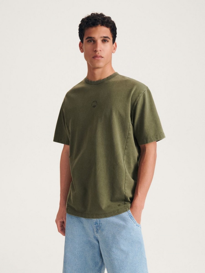 Reserved Oversized T-shirt with embroidery Khaki | OFPLDKH-78