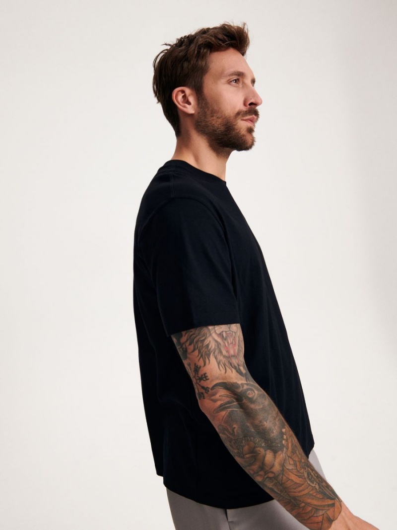 Reserved Oversized T-shirt with modal blend Czarne | KLZWMFX-59