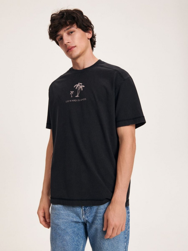 Reserved Oversized T-shirt with print Czarne | TEKNLPX-05