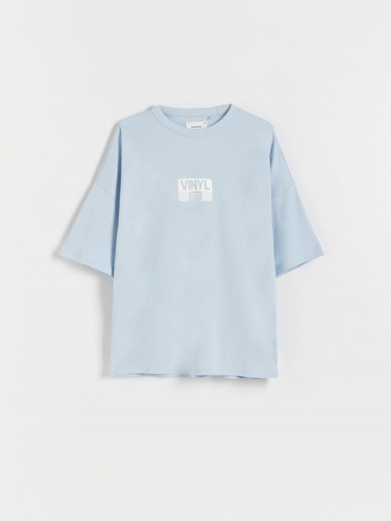 Reserved Oversized T-shirt with print Niebieskie | UPNIQLV-63