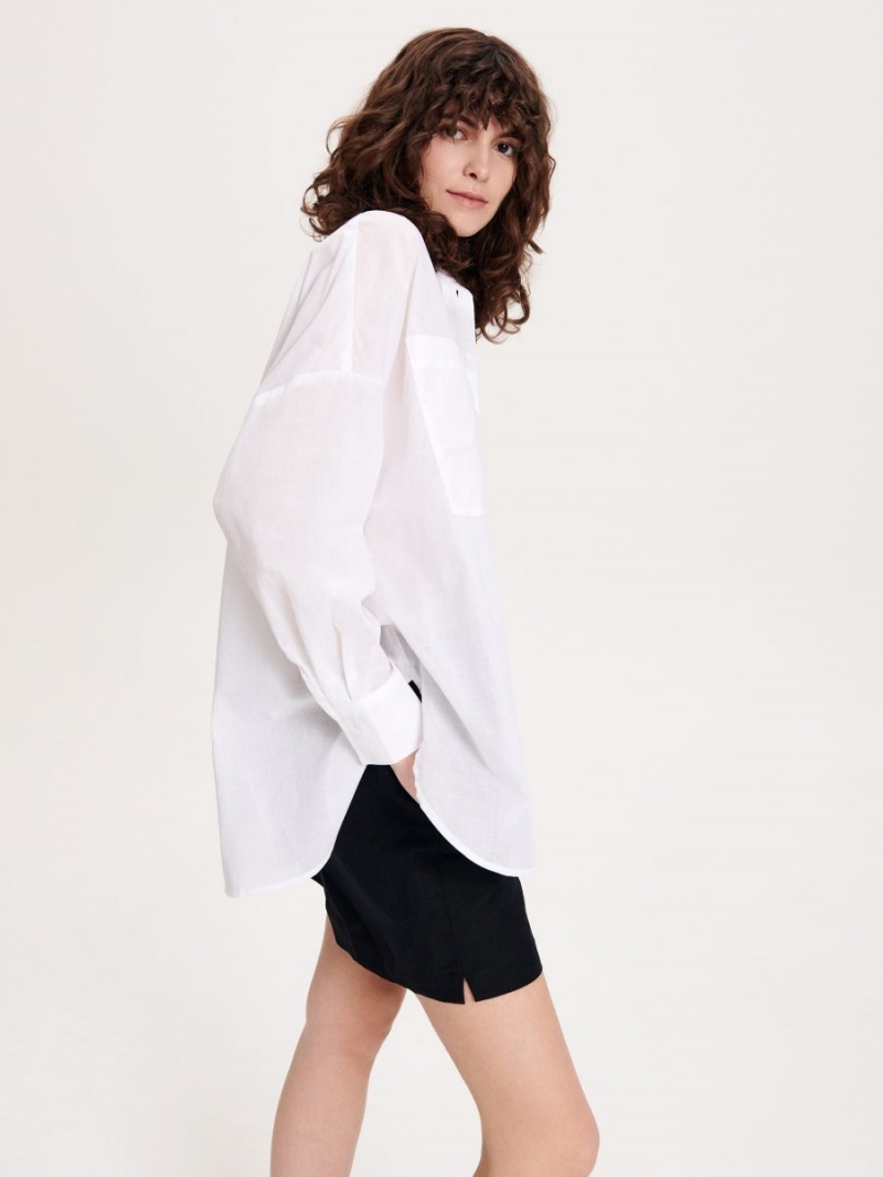 Reserved Oversized cotton shirt Białe | LBUEDWC-20